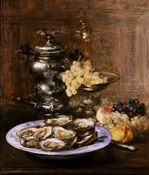 Natura morta con ostriche. Dipinto di Antoine Vollon (1833-1900) Collezione privata.