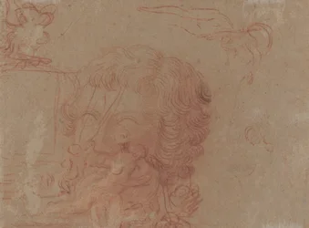 Schizzi di figure e una copia di una testa scolpita (verso)