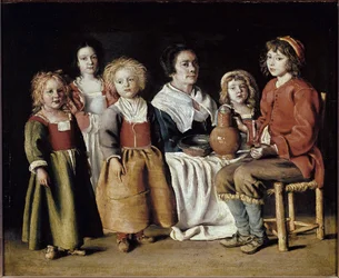 Una donna con cinque bambini