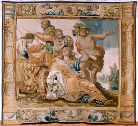 Arazzo fiammingo. Serie Storia di Teseo. Bacco prende Arianna come moglie. Nono arazzo della serie. Modello Anthonis Sallaert. Manifattura Jan Raes il Giovane, Bruxelles. Ca 1630.