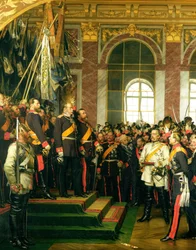 La proclamazione di Guglielmo come Kaiser del nuovo Reich tedesco, nella Sala degli Specchi a Versailles il 18 gennaio 1871, dipinto nel 1885