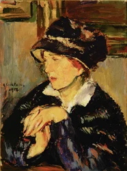 Signora con cappello scuro (olio su tela)