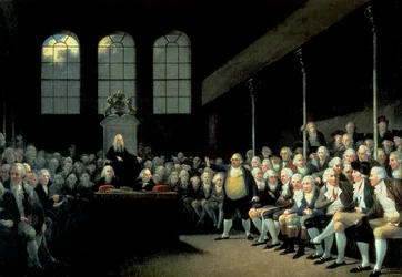 Charles James Fox (1749-1806) che si rivolge alla Camera dei Comuni durante il ministero Pitt