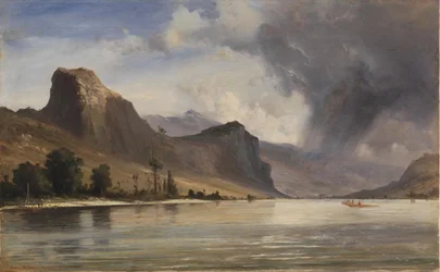 Paesaggio costiero con montagne. Una tempesta in arrivo