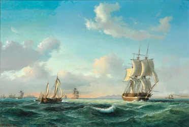 Il veliero "Johanna" e altre imbarcazioni nel Sundet al largo del castello di Kronborg