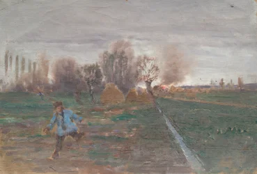 Paesaggio con fattoria in fiamme