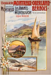 Poster che pubblicizza i viaggi in treno Montreux-Oberland-Bernois, c. 1910