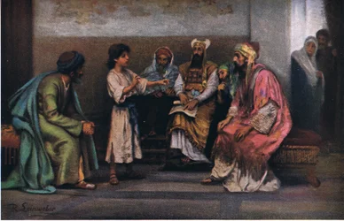 Cristo con i dottori nel tempio, da Hulberts Story of the Bible pubblicato da The John Winston Company, 1932