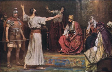 Paolo davanti a Festo e Agrippa, da La storia della Bibbia di Hulbert