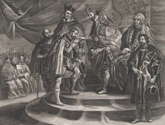 Tavola 25: Filippo incoronato re di Spagna da suo padre, Carlo V, da Guillielmus Becanus