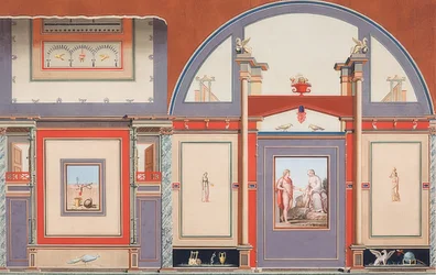Affresco di una casa romana sul terreno della Villa Negroni a Roma, Marte (?), Venere e Cupido