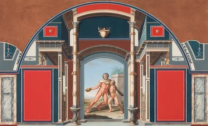 Dipinto murale di una casa romana nel terreno di Villa Negroni a Roma, Ercole ubriaco. 1781