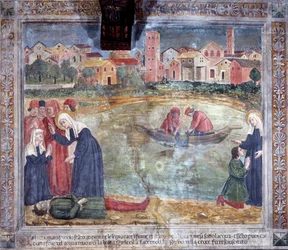 Vita di Santa Francesca Romana: Un uomo è risorto dalla santa dopo essere annegato nel Tevere (affresco)