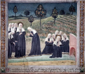 Vita di Santa Francesca Romana: Al ritorno dalla Basilica di San Paolo, la santa fu presa in estasi, in un ruscello ma si alzò perfettamente asciutta