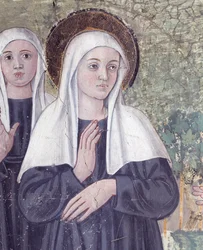 Vita di Santa Francesca Romana: Al ritorno dalla Basilica di San Paolo, la santa fu presa in estasi, in un ruscello ma si alzò perfettamente asciutta (dettaglio)