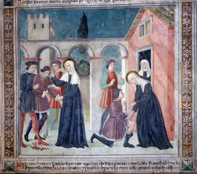 Vita di Santa Francesca Romana: La santa guarisce un uomo ferito (affresco)