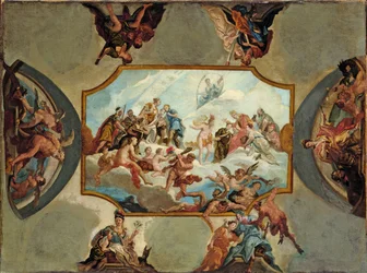 Riverenza a Johann Wilhelm, Elettore Palatino. Progetto per un dipinto sul soffitto del Castello di Bensberg, 1709