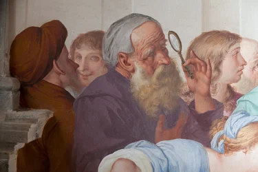 Spettatori, affresco di Antonio Busca, 20ª Cappella, San Francesco canonizzato da Papa Gregorio IX, Sacro Monte di Orta (Patrimonio Mondiale dell