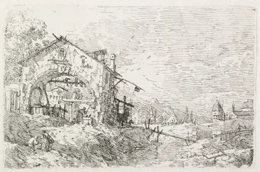 Vedute: Una donna che attinge acqua sotto un arco