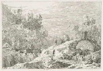 Vedute: paesaggio montano con cinque ponti, 1735-1746