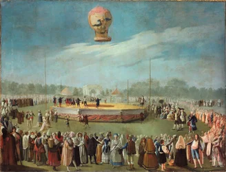 Ascensione in mongolfiera alla presenza del re Carlo IV e della sua corte