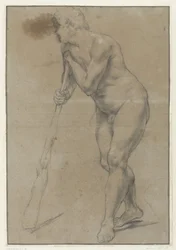 Studio di un uomo nudo che si appoggia a una clava