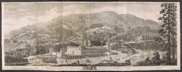 Grande veduta del monastero tra le foreste degli Appennini