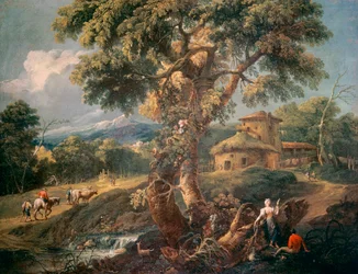 Paesaggio montano con persone e un fiume, di Antonio Diziani (1738-1797)