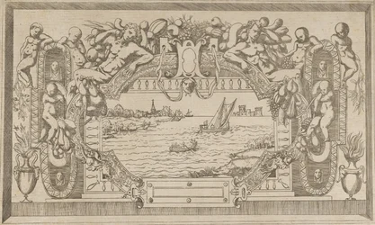 Paesaggio con cornice ornamentale, ca. 1543