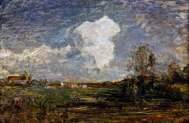 Studio per Le nuvole, di Antonio Fontanesi, olio su cartone, 52x75 cm. Italia