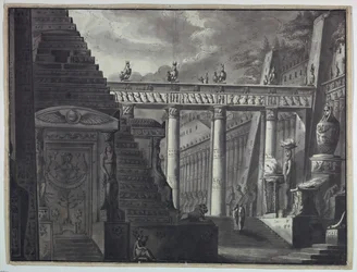 Progetto scenico, cortile di un tempio egizio
