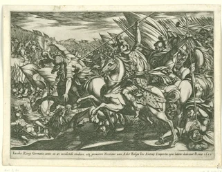 Attacco della cavalleria con due uomini trafitti da lance