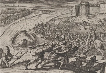 Tirando una nave carica di grano a riva, dalla Guerra dei Romani contro..., 1611