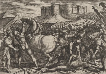 Tavola 17: I Romani ingannati dal cavallo di Civilis a credere che fosse morto o ferito, da...