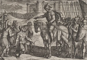 Piatto 19: Uomini dalla fortezza si arrendono e giurano la loro vita a Civilis, dalla Guerra