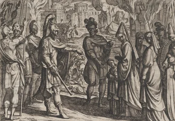 Tavola 28: Le truppe di Colonia portano la moglie e la sorella di Civilis a Cerialis, dalla Guerra dei R..., 1611