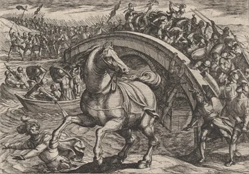 Tavola 31: Civilis costretto a smontare e nuotare attraverso il fiume, dalla Guerra dei Romani