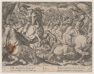 Tavola 4: Alessandro che combatte i Persiani, da Le imprese di Alessandro Magno, 1608
