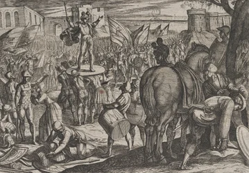Tavola 5: Bruno nominato capo dei Caninefati, da La guerra dei Romani contro i..., 1611.