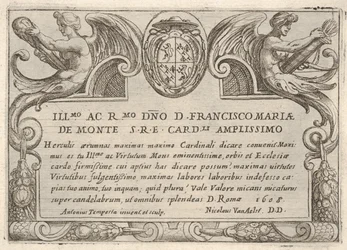 Tavola del titolo per la serie Le fatiche di Ercole con le armi del Cardinale Francesco Ma