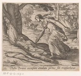 Il suicidio di Tisbe - Thijsbe Pyrami exemplum aemulata pectus sibi transuerberat (titolo sull