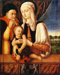 La Sacra Famiglia (stemma di Barbara di Brandeburgo, Duchessa di Mantova), c.1450-60