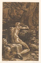 Uomo nudo in un paesaggio