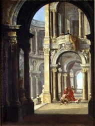 Un Capriccio di un Palazzo Barocco con il Ritorno del Figliol Prodigo