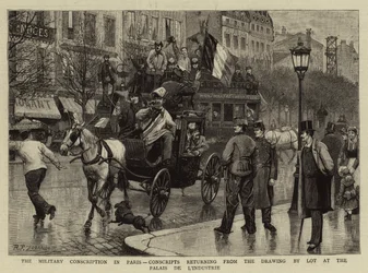 La coscrizione militare a Parigi, coscritti che tornano dal sorteggio al Palais de L