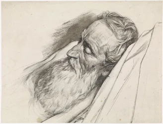 Testa di un vecchio sul letto di morte