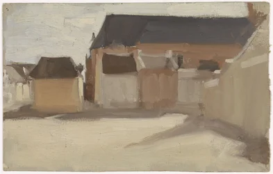 Studio di una piazza di villaggio con edifici