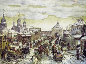 Alle Porte di Myasnitskaya del Bely Gorod di Mosca nel XVII secolo