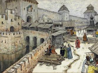 Mosca nel XVII secolo. Librerie sul ponte del Cristo Salvatore, 1902