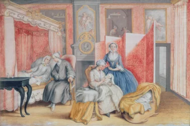 Giuseppe II (1741-90) al capezzale della moglie Isabella di Parma dopo la nascita della loro figlia Maria Teresa, 1762